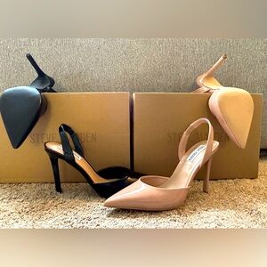 Steve Madden - TWO for ONE! Black & Blush nude patent leather sling back heels!
